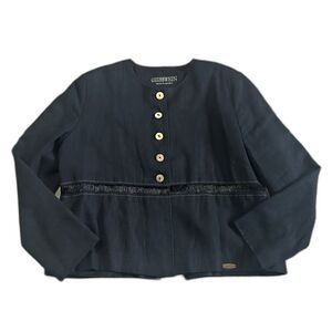 Giesswein Linen Jacket Womens 44 US 14 Charcoal Gray Lined Wood Buttons